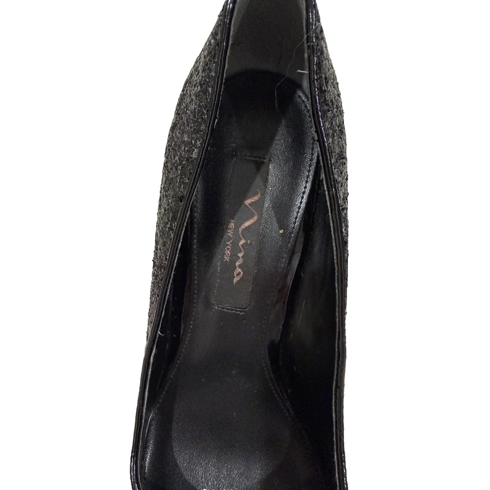 Nina - Black Sparkle Glitter Bling Pumps - 4.25